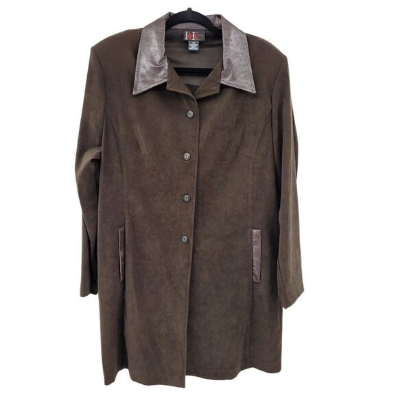Vintage R&K Faux Ostrich Leather Ultrasuede Equestrian Trench Brown Sz 16 - Picture 1 of 12